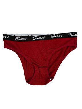 Sweet Womens Red Ribbed Bikini Panty Small A7969